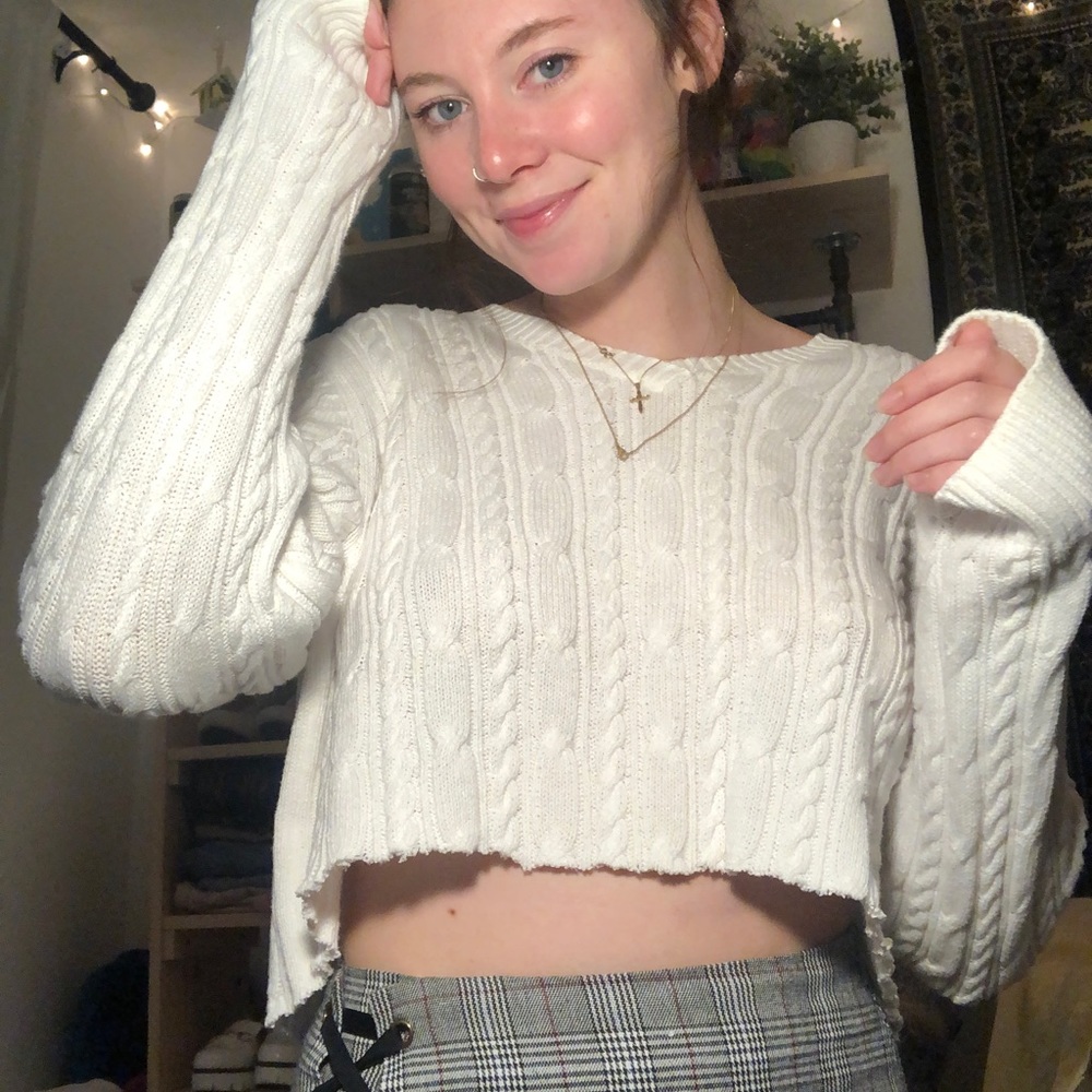 White Cable Knit Sweater